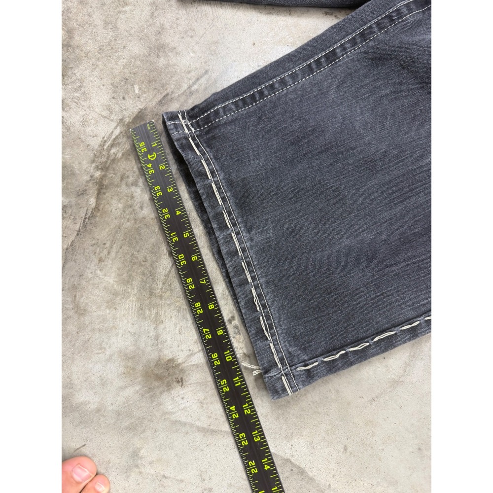 Vintage Southpole Baggy Denim Jorts Black Flame Embroidered Y2K Skater Shorts 36 - Picture 5 of 8